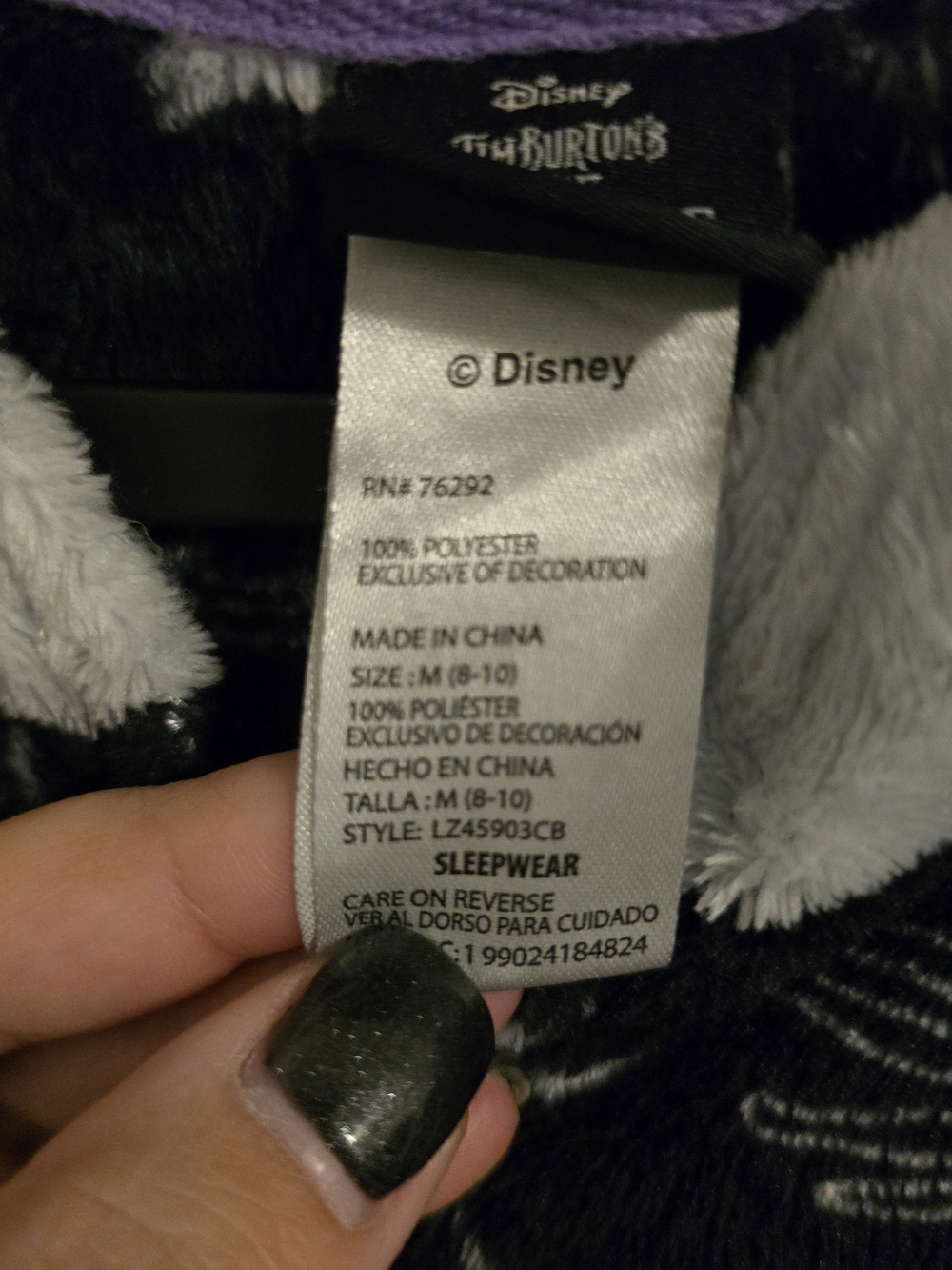 Womans Black & White Jack Skellington Hooded Pajama Set with Purple Accents - Picture 3 of 6